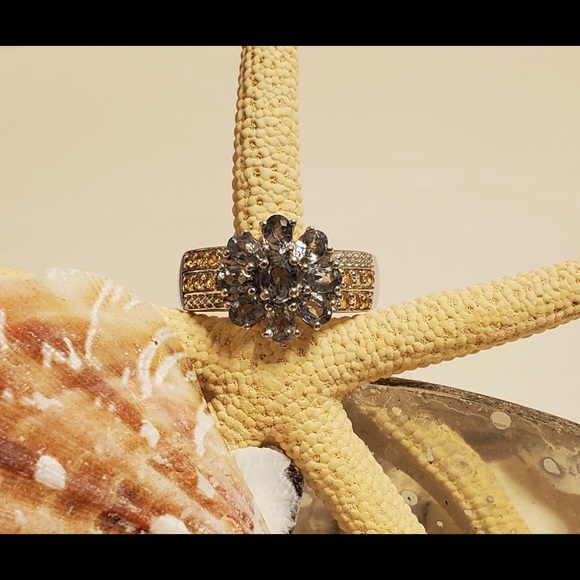 Prasiolite & Yellow Topaz 925 Sterling Silver Ring Size 8 - Picture 9 of 16